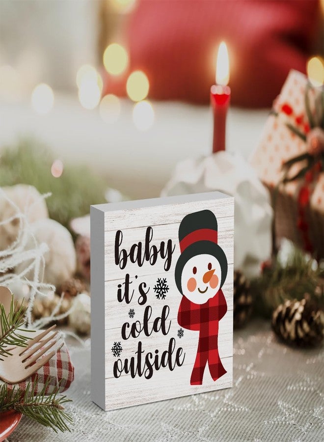 WRSUNT Baby It's Cold Outside Snowman Merry Christmas Tree Wood Box Sign, Farmhouse Christmas Santa Artwork Decor, Wood Square Sign Desk Block Signs Home Shelf Office Decoration 5 x 5 Inches - Image 4